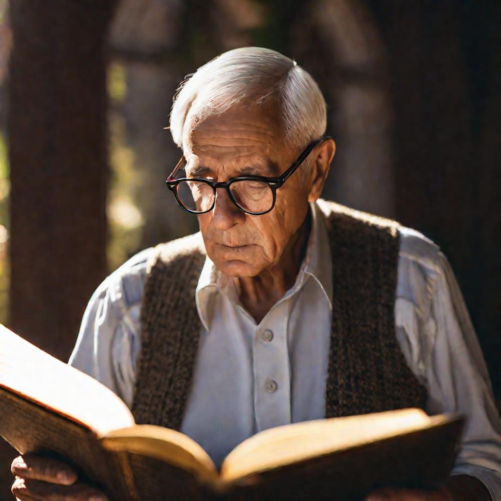 Портрет пожилого мужчины за чтением старой книги